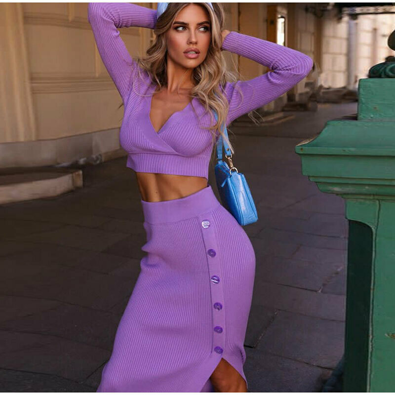 Claire Knitted Crop Top & Skirt Set - Y2K Fashion Coquette Aesthetic Outfit for Women