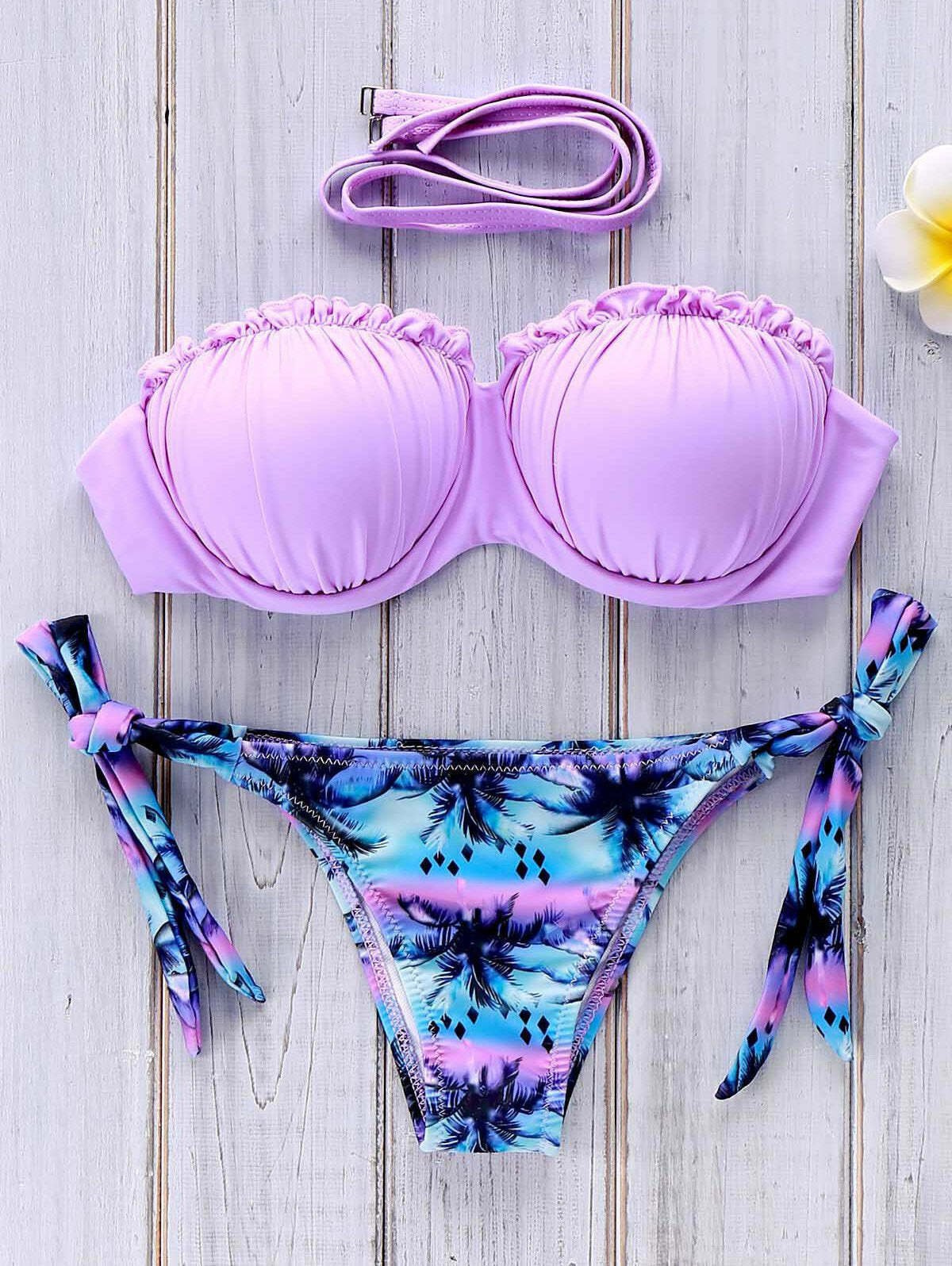 Coconut Palm Print Strapless Bikini Set for Y2K Fashion Enthusiasts