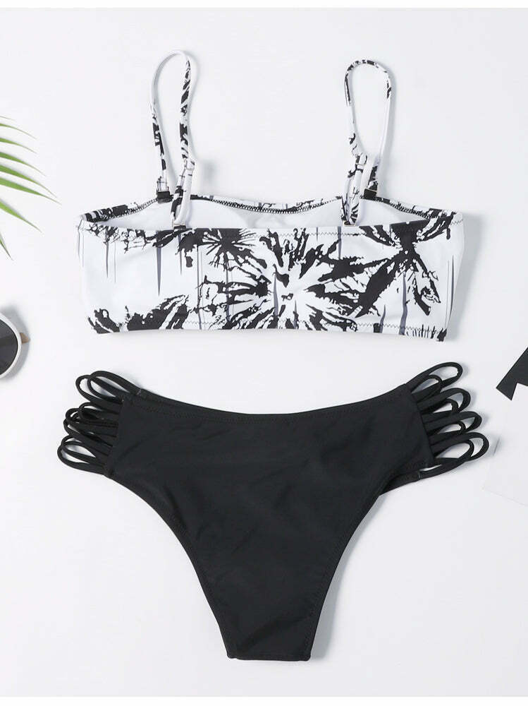 Coconut Palm Reversible Bikini Set - Y2K Fashion Swimwear with Button Detail