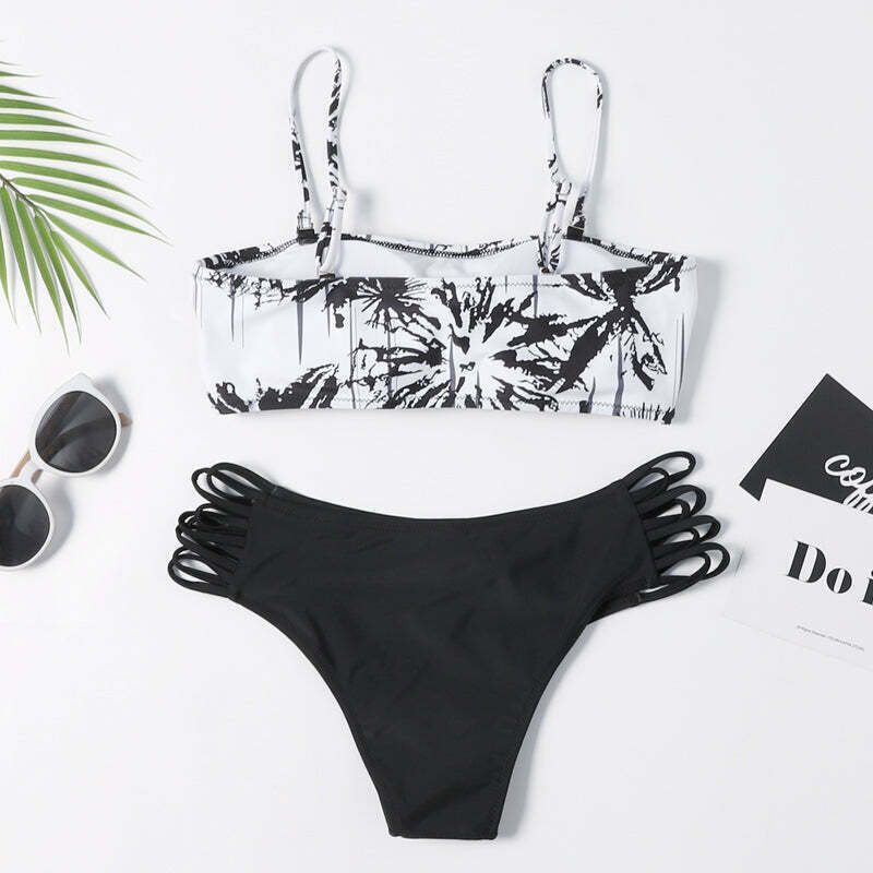 Coconut Palm Reversible Bikini Set - Y2K Fashion Swimwear with Button Detail