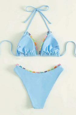Colorful Flower Straps Bikini - Y2K Fashion Swimwear for Women
