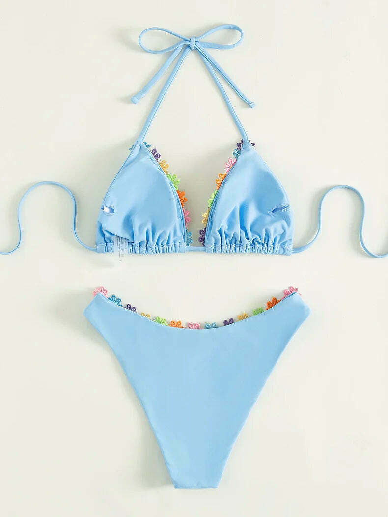 Colorful Flower Straps Bikini - Y2K Fashion Swimwear for Women