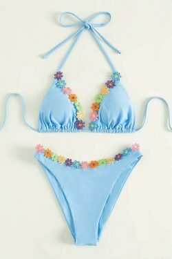 Colorful Flower Straps Bikini - Y2K Fashion Swimwear for Women