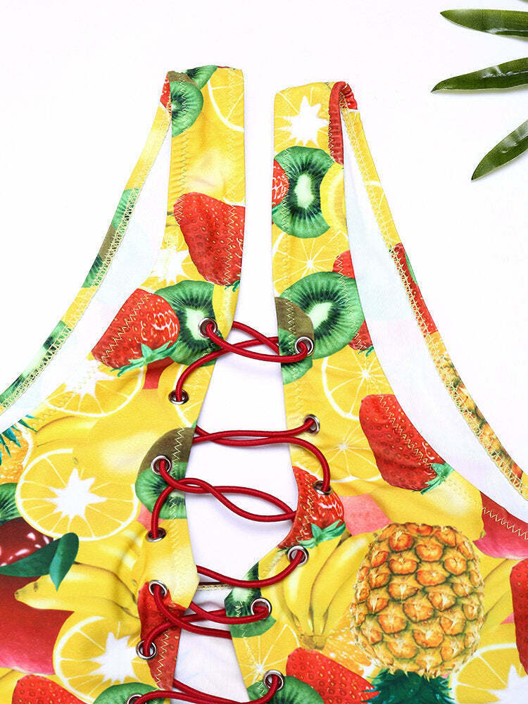 Colorful Hollow Out Tankini Top - Y2K Fashion Swimwear