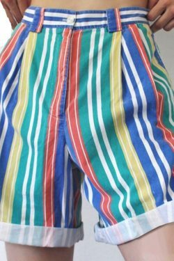 Colorful Rainbow Striped Loose Shorts for Y2K Fashion Enthusiasts