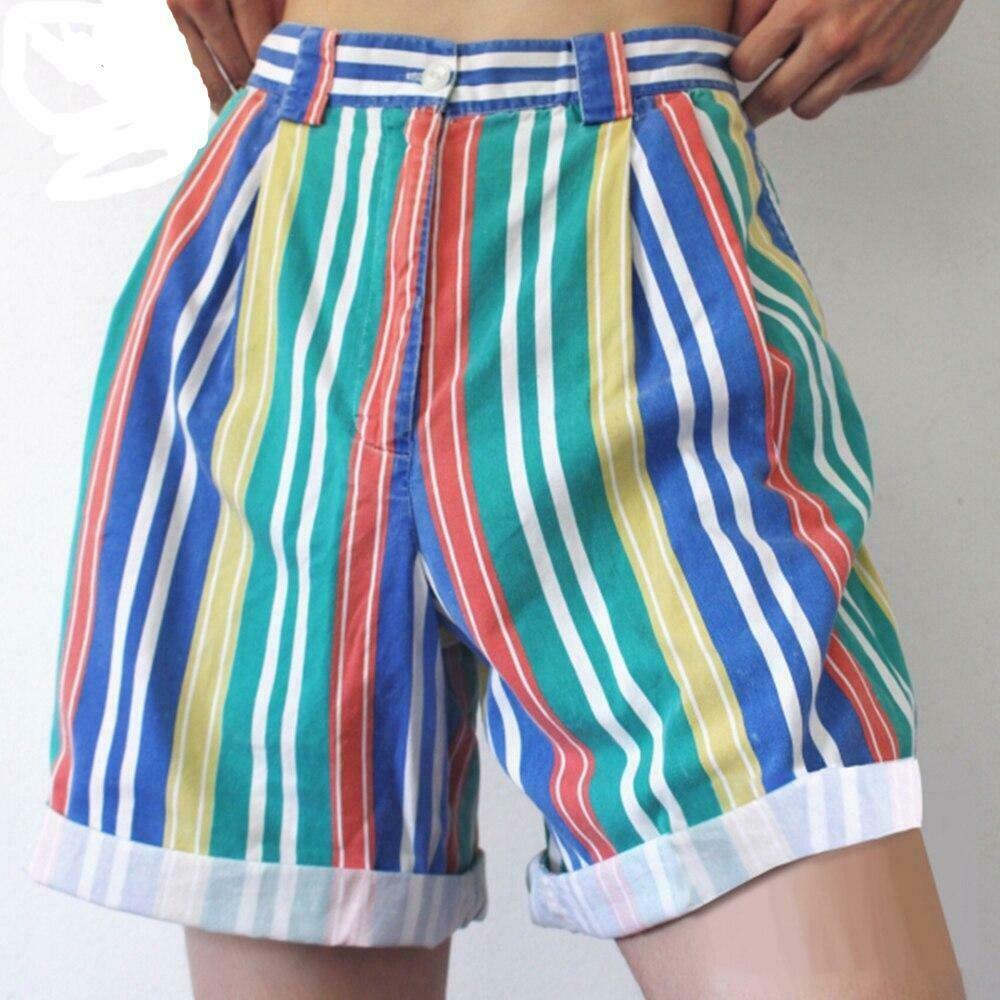 Colorful Rainbow Striped Loose Shorts for Y2K Fashion Enthusiasts