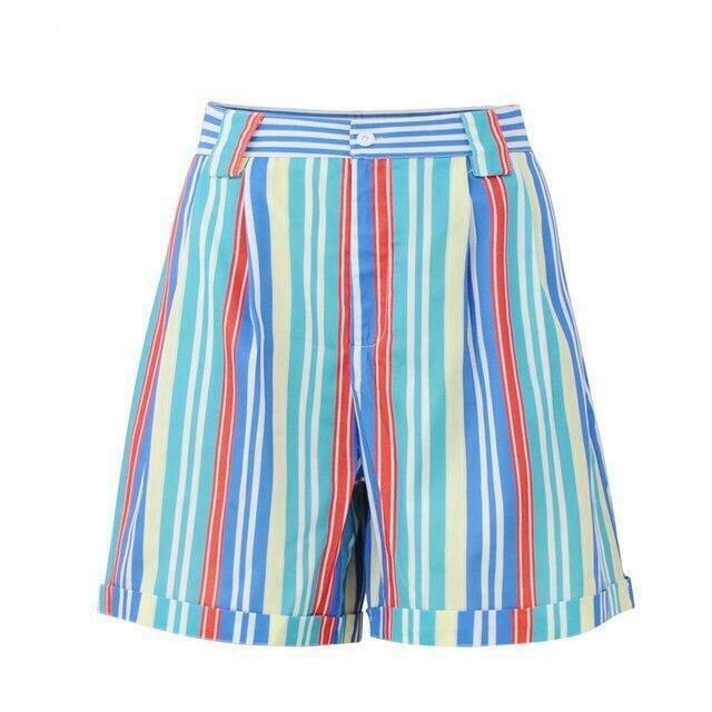 Colorful Rainbow Striped Loose Shorts for Y2K Fashion Enthusiasts