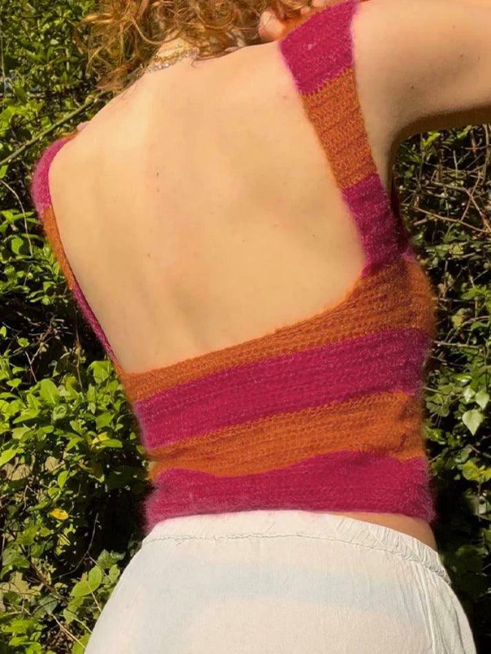 Colorful Stripe Backless Knit Sleeveless Top - Y2K Fashion Aesthetic for Women