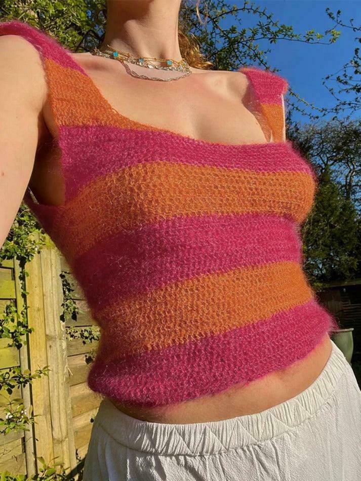 Colorful Stripe Backless Knit Sleeveless Top - Y2K Fashion Aesthetic for Women