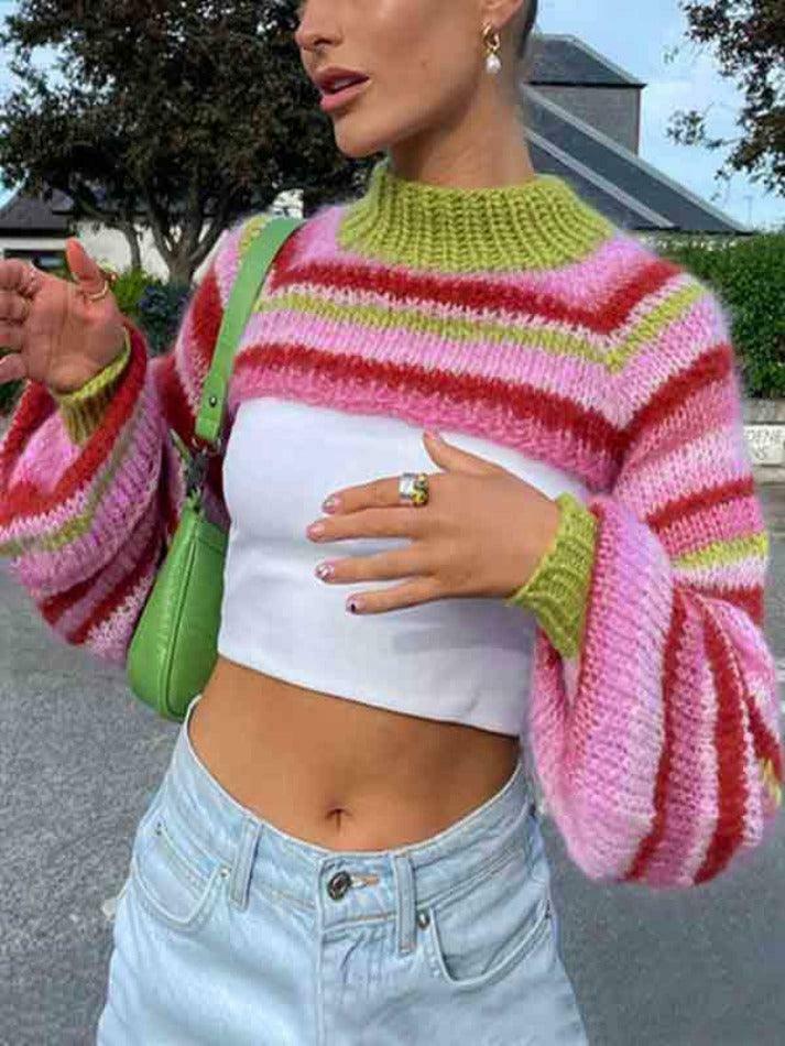Colorful Stripe Crochet Smock Top - Y2K Fashion Aesthetic for Women