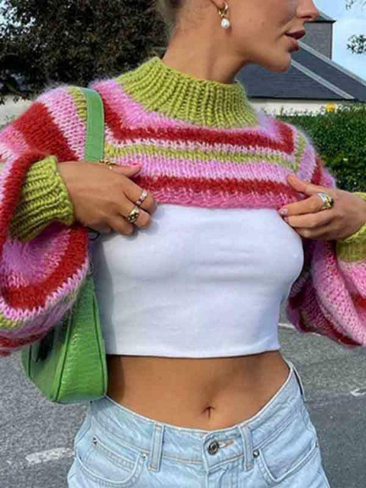 Colorful Stripe Crochet Smock Top - Y2K Fashion Aesthetic for Women
