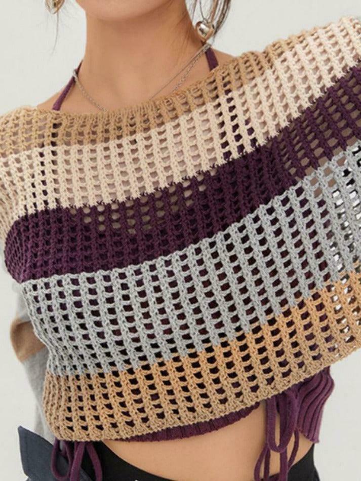 Colorful Stripe Patchwork Crochet Top - Y2K Fashion Aesthetic - Coquette Grunge Outfits