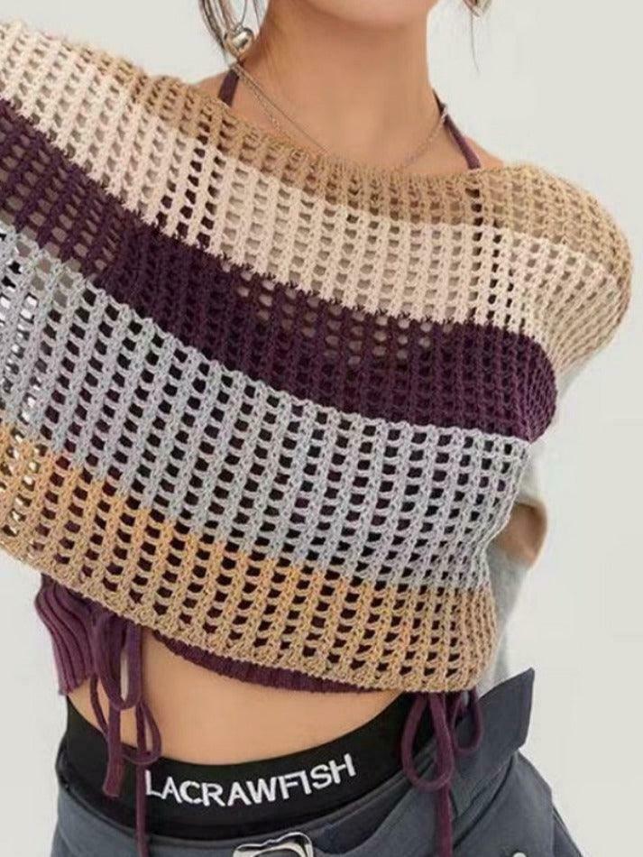 Colorful Stripe Patchwork Crochet Top - Y2K Fashion Aesthetic - Coquette Grunge Outfits