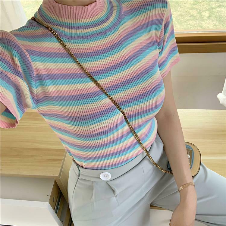 Colorful Striped Crop Top for Y2K Fashion Enthusiasts - Coquette Aesthetic with a Pop of Color