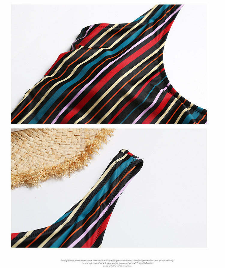 Colorful Striped Cutout Swimsuit with Ties - Y2K Fashion Statement for Women