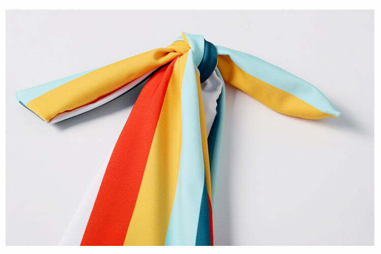 Colorful Striped Cutout Swimsuit with Ties - Y2K Fashion Statement for Women