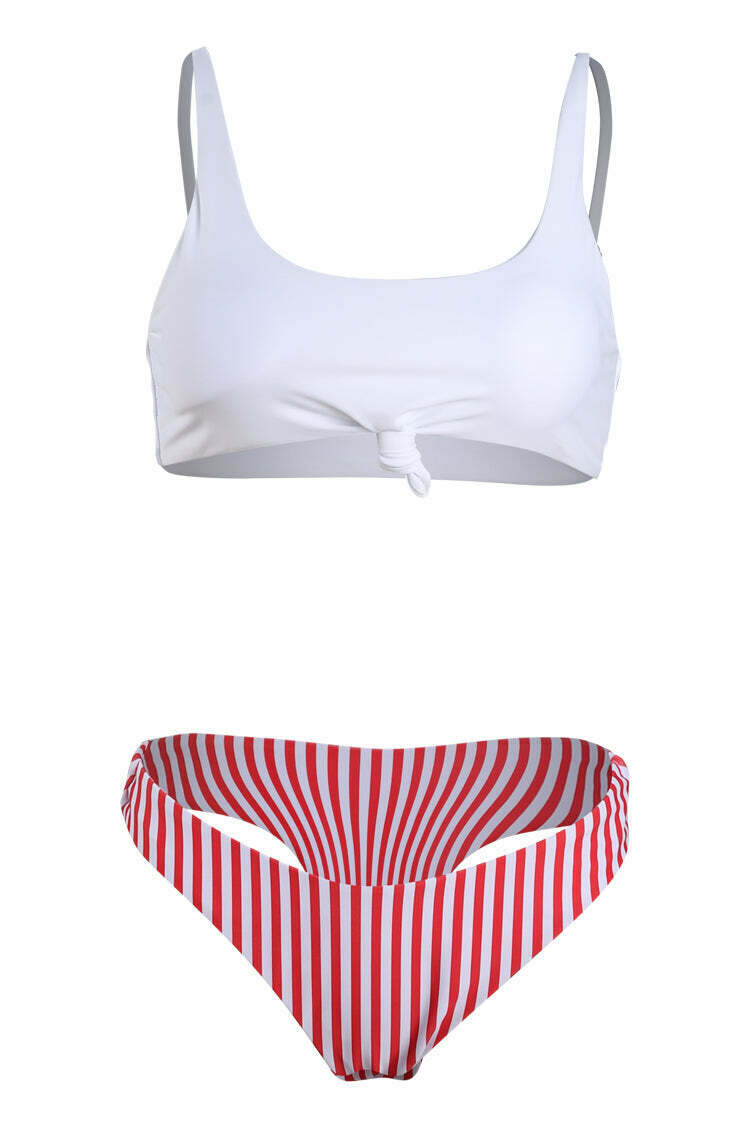 Colorful Striped Thong Bikini Set for Y2K Fashion Enthusiasts