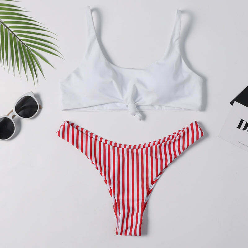 Colorful Striped Thong Bikini Set for Y2K Fashion Enthusiasts