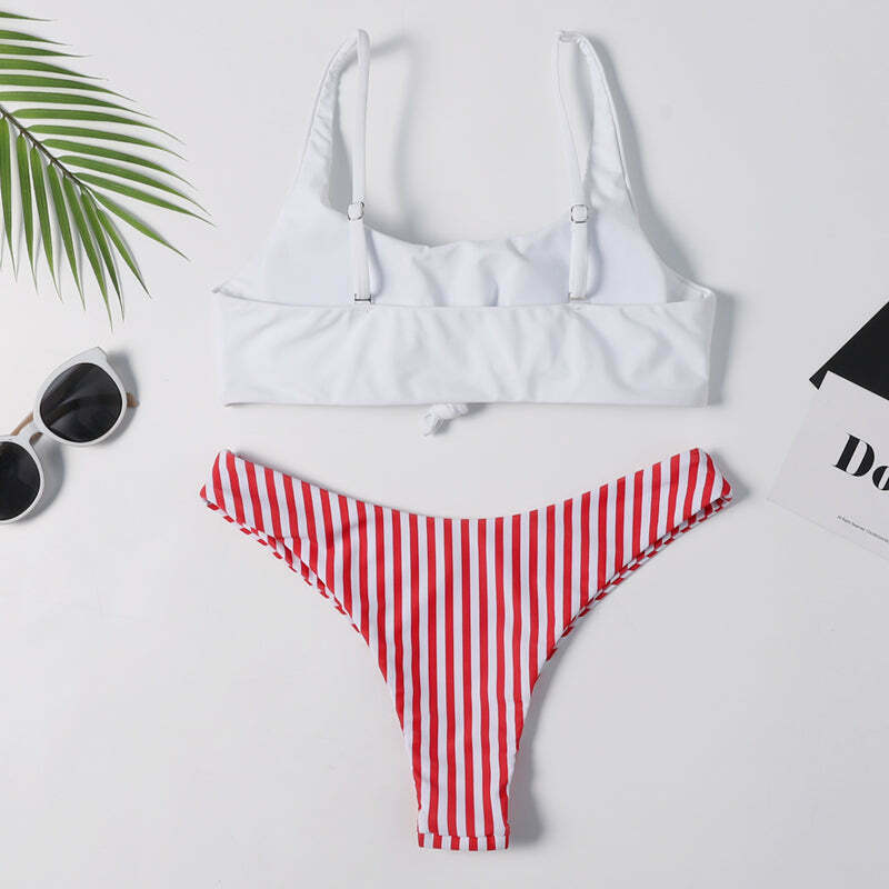 Colorful Striped Thong Bikini Set for Y2K Fashion Enthusiasts