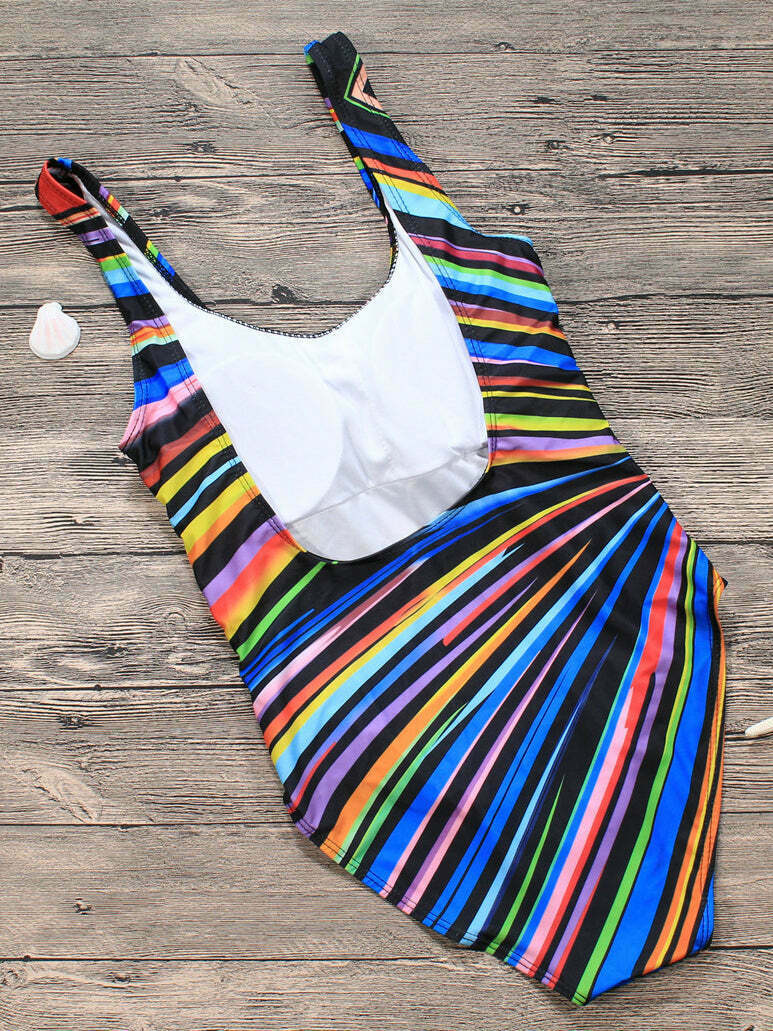Colorful Striped Tied Swimsuit for Y2K Fashionistas: Coquette, Grunge, and Pastel Goth Aesthetics