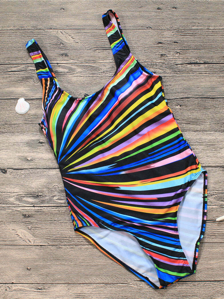 Colorful Striped Tied Swimsuit for Y2K Fashionistas: Coquette, Grunge, and Pastel Goth Aesthetics