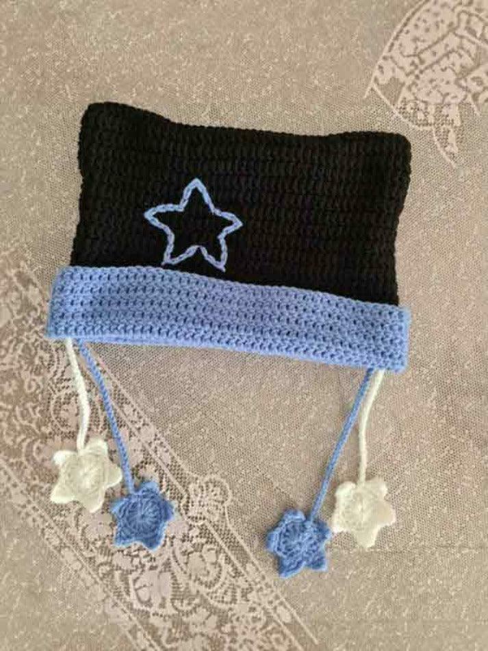 Contrast Color Star Crochet Knit Beanie Hat for Y2K Fashion Enthusiasts