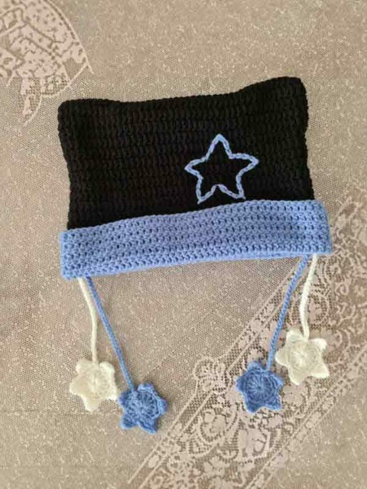 Contrast Color Star Crochet Knit Beanie Hat for Y2K Fashion Enthusiasts
