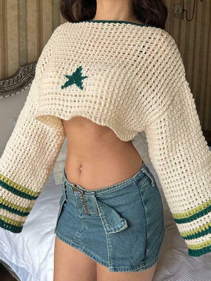 Contrast Color Star Crochet Top: Y2K Fashion Smock - Coquette Aesthetic, Grunge Style, Cute Tops