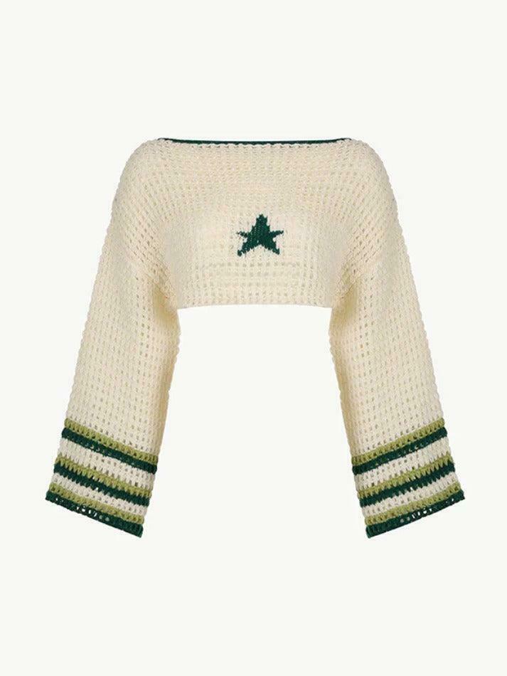 Contrast Color Star Crochet Top: Y2K Fashion Smock - Coquette Aesthetic, Grunge Style, Cute Tops