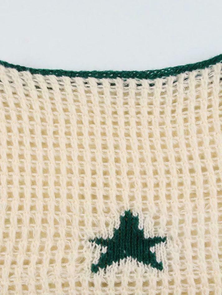 Contrast Color Star Crochet Top: Y2K Fashion Smock - Coquette Aesthetic, Grunge Style, Cute Tops