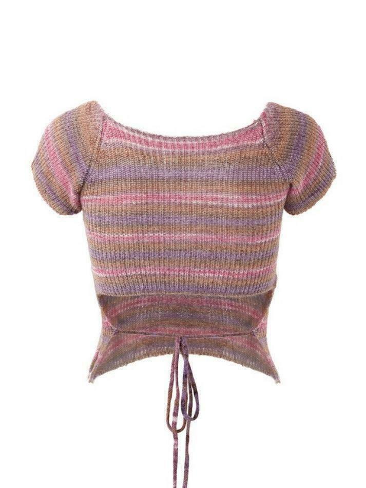 Contrast Color Striped Square Neck Knit Top - Y2K Fashion Aesthetic for Women