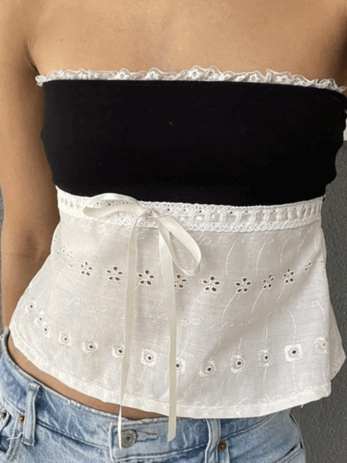 Contrast Lace Bandeau Crop Top - Y2K Fashion Aesthetic with Grunge and Coquette Style Elements