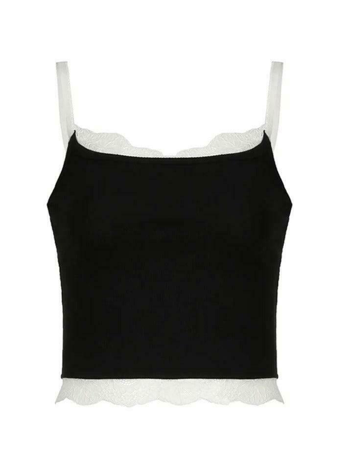 Contrast Lace Trim Cami Top - Y2K Fashion Aesthetic with Coquette and Grunge Style Elements
