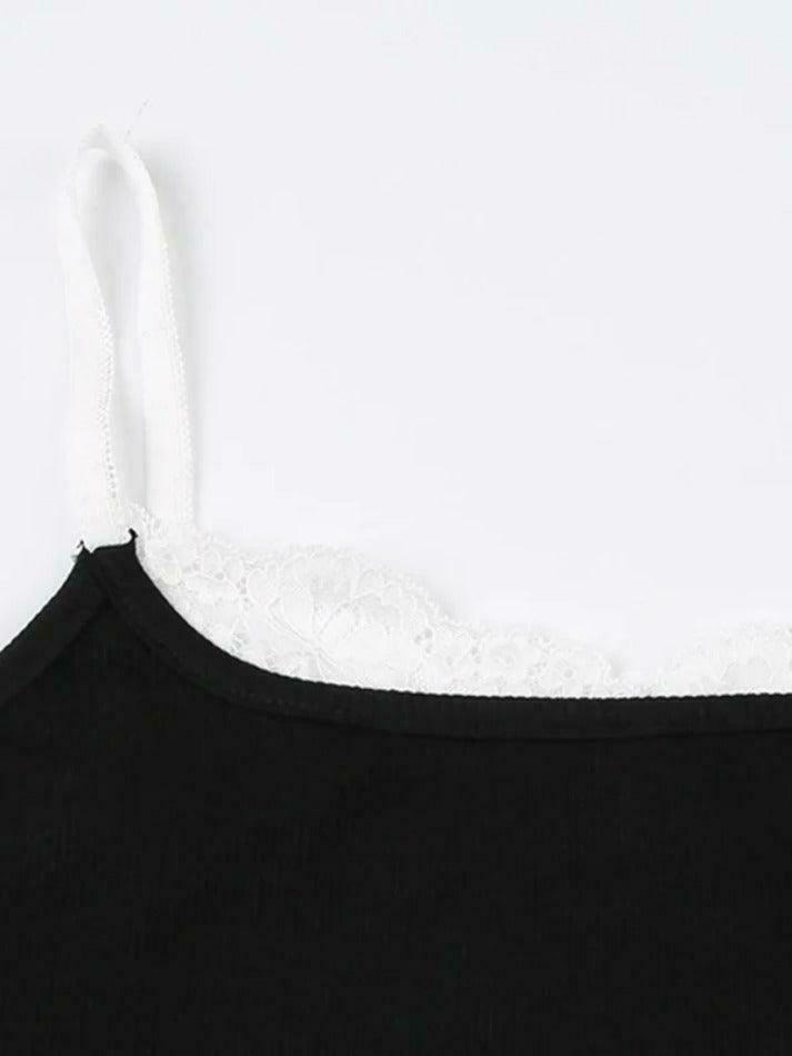 Contrast Lace Trim Cami Top - Y2K Fashion Aesthetic with Coquette and Grunge Style Elements