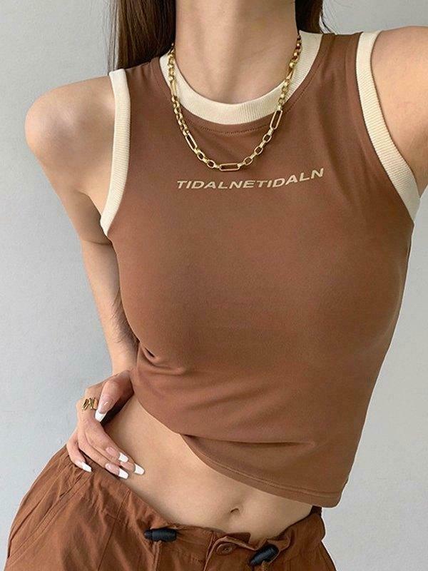 Contrast Trim Racer Back Tank Top - Y2K Fashion Aesthetic with Coquette Style and Grunge Vibes
