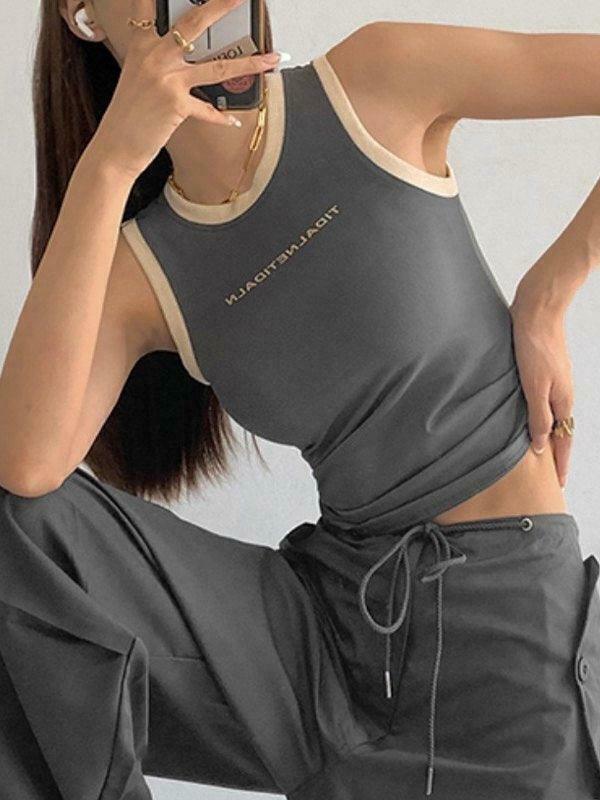 Contrast Trim Racer Back Tank Top - Y2K Fashion Aesthetic with Coquette Style and Grunge Vibes