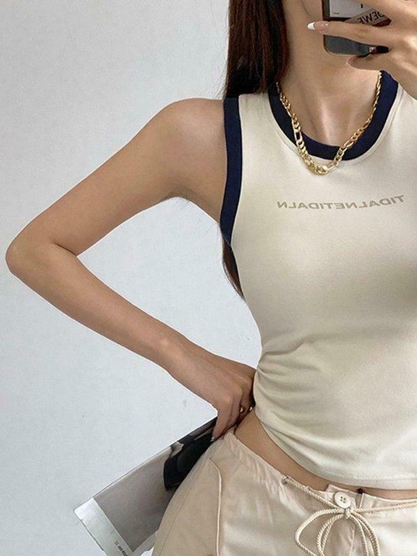 Contrast Trim Racer Back Tank Top - Y2K Fashion Aesthetic with Coquette Style and Grunge Vibes