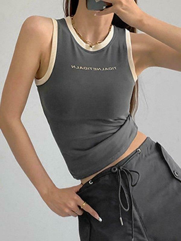 Contrast Trim Racer Back Tank Top - Y2K Fashion Aesthetic with Coquette Style and Grunge Vibes