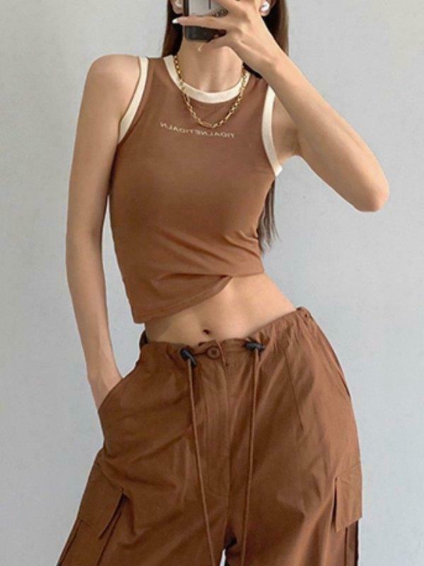 Contrast Trim Racer Back Tank Top - Y2K Fashion Aesthetic with Coquette Style and Grunge Vibes