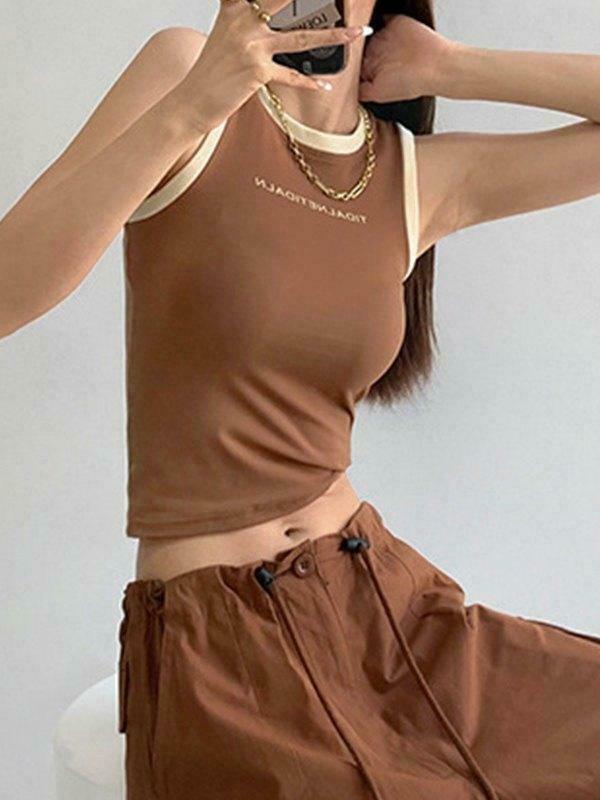 Contrast Trim Racer Back Tank Top - Y2K Fashion Aesthetic with Coquette Style and Grunge Vibes