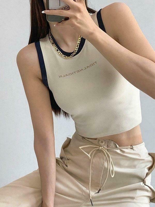 Contrast Trim Racer Back Tank Top - Y2K Fashion Aesthetic with Coquette Style and Grunge Vibes