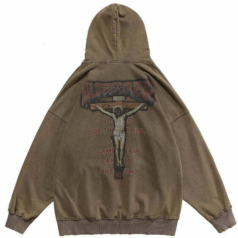 Coquette Aesthetic 'Redemption' Y2K Washed Hoodie for Women - Grunge Style Cargo Skirt Outfit
