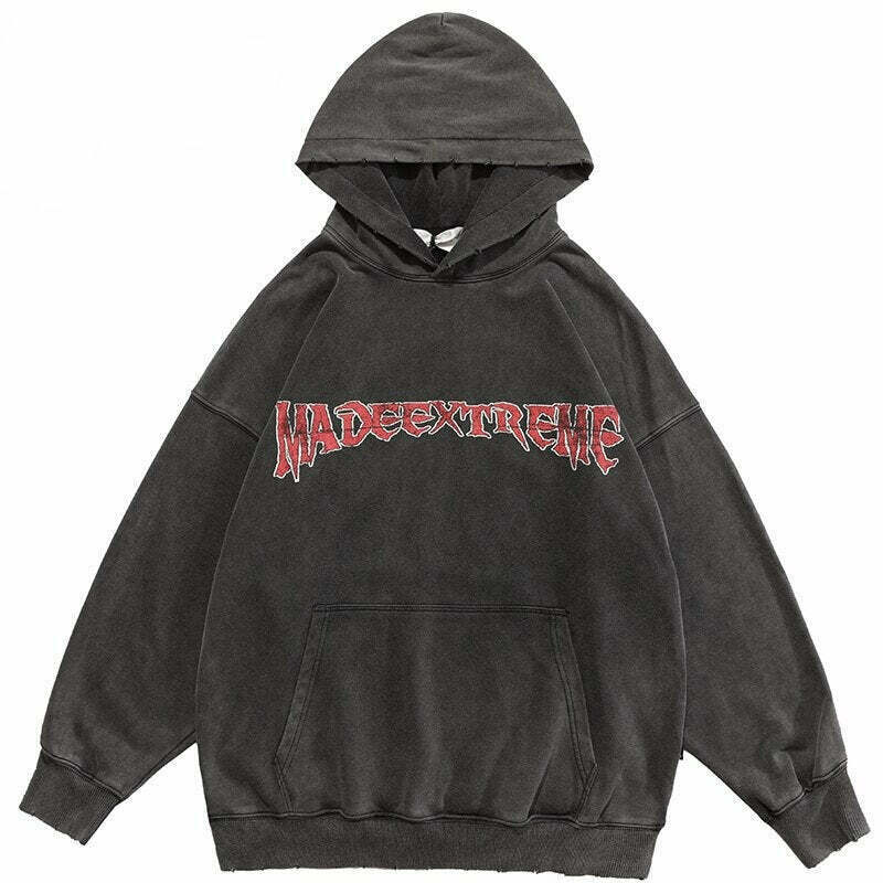 Coquette Aesthetic 'Redemption' Y2K Washed Hoodie for Women - Grunge Style Cargo Skirt Outfit