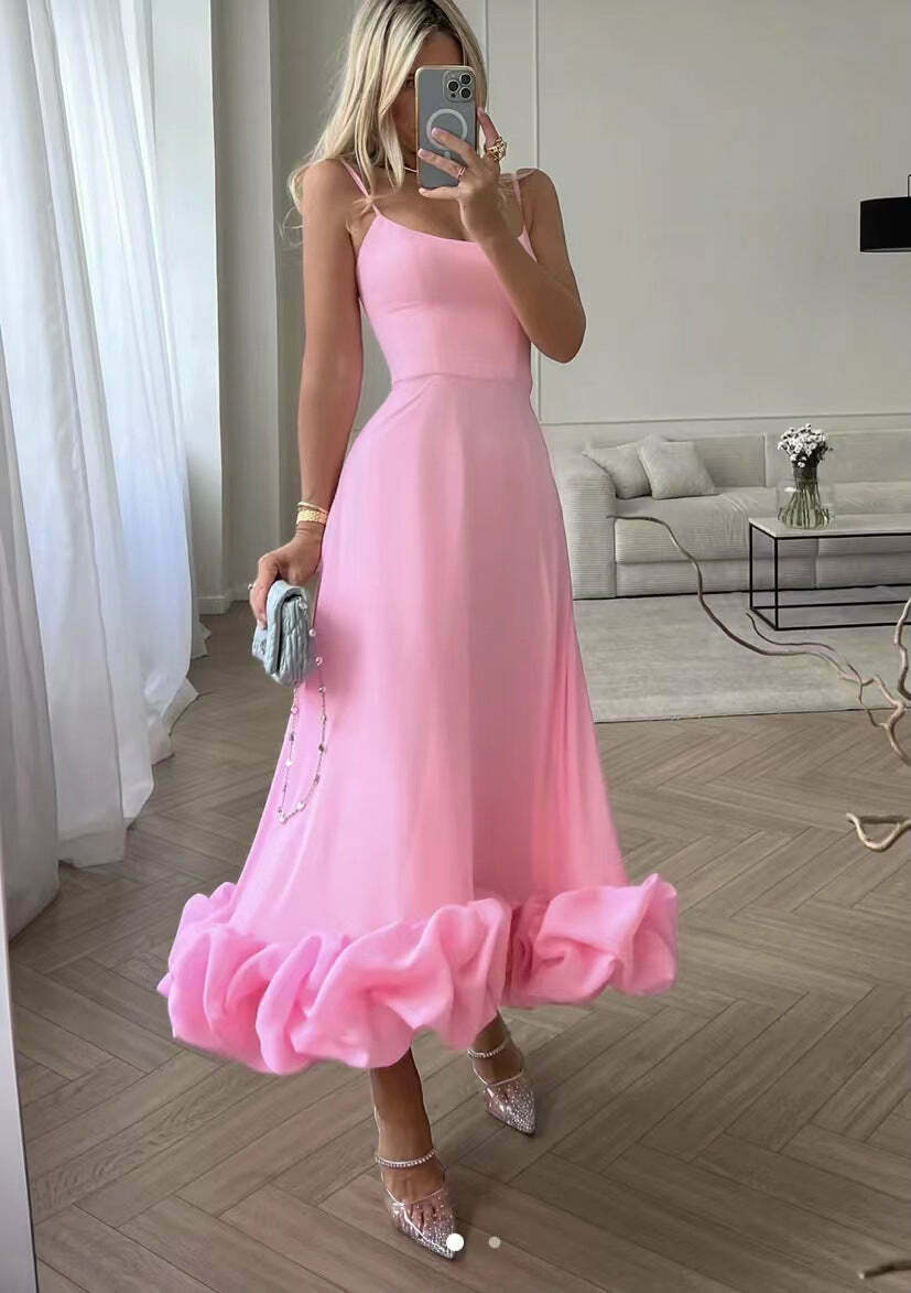 Coquette Aesthetic 3D Flower Midi Dress - Y2K Fashion Women's Clothing