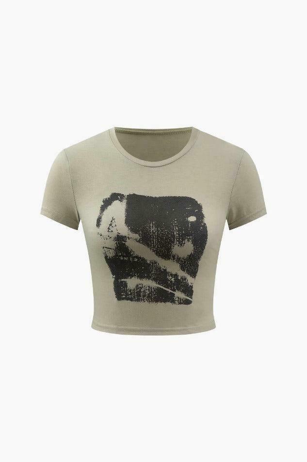 Coquette Aesthetic Abstract Graphic Crop T-Shirt for Y2K Fashion Enthusiasts