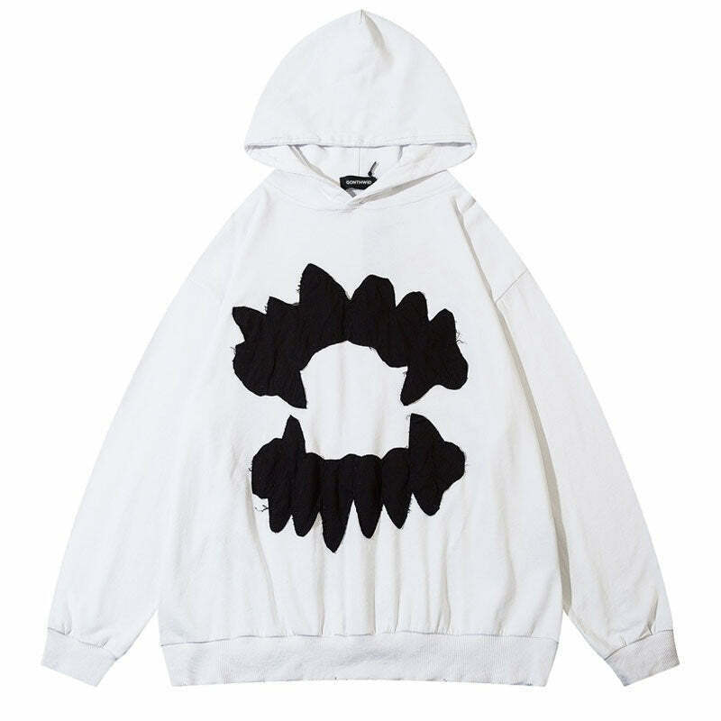 Coquette Aesthetic Acid Wash Hoodie with Fangs Applique - Y2K Fashion Statement