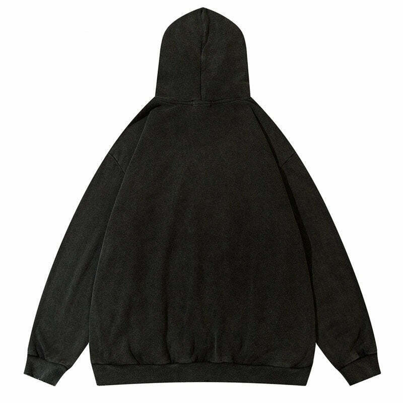 Coquette Aesthetic Acid Wash Hoodie with Fangs Applique - Y2K Fashion Statement