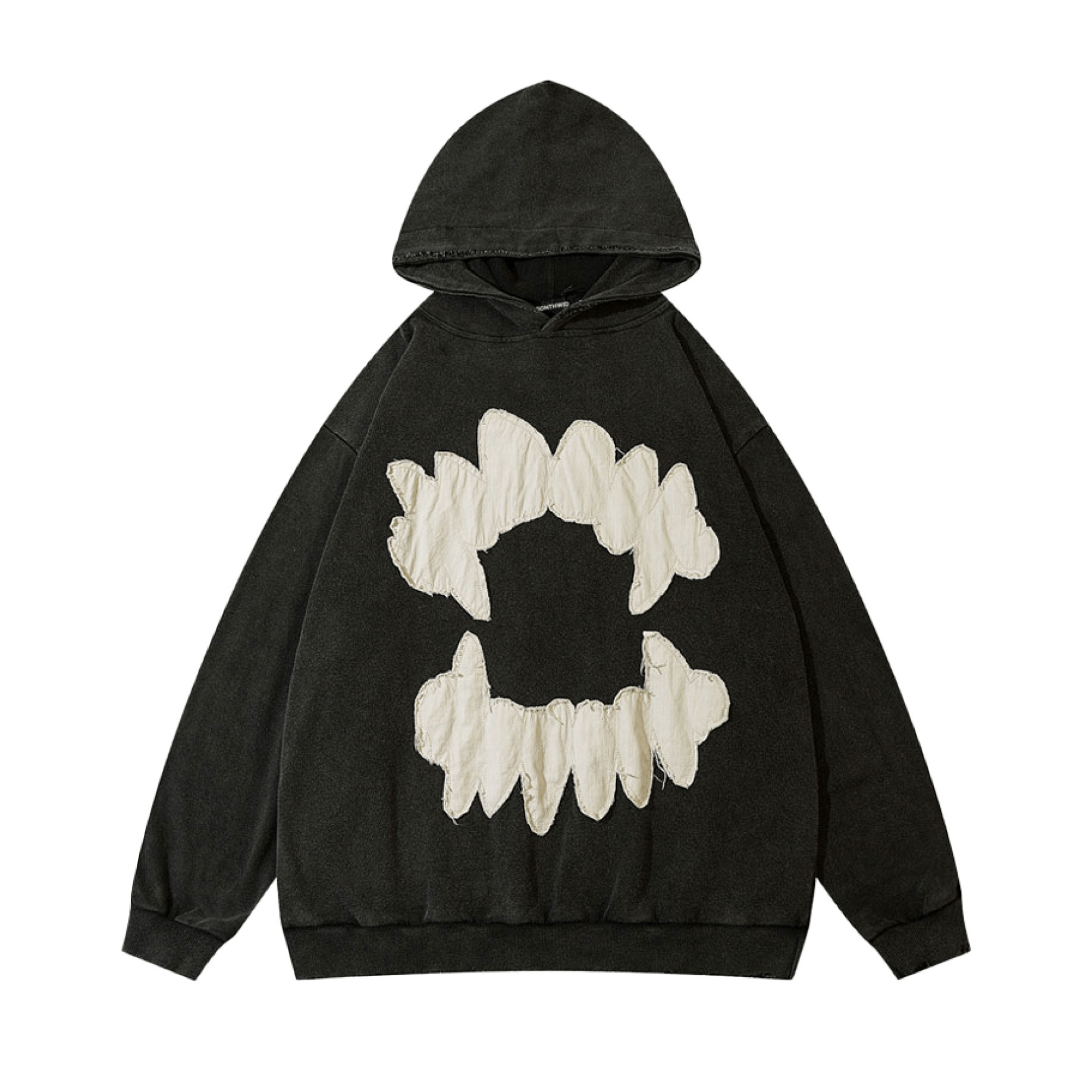 Coquette Aesthetic Acid Wash Hoodie with Fangs Applique - Y2K Fashion Statement