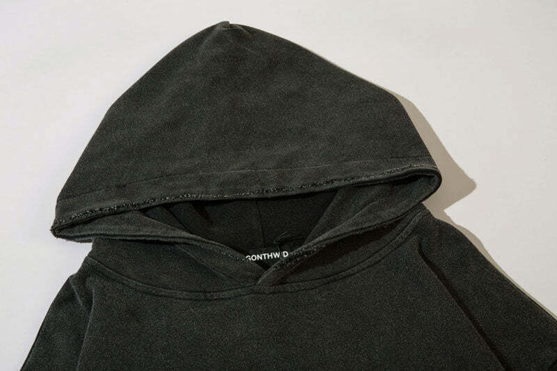 Coquette Aesthetic Acid Wash Hoodie with Fangs Applique - Y2K Fashion Statement