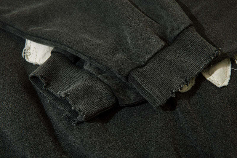 Coquette Aesthetic Acid Wash Hoodie with Fangs Applique - Y2K Fashion Statement